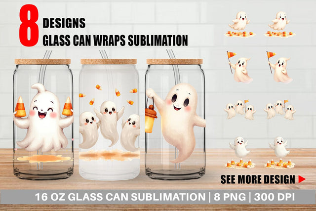 Glass Can Watercolor Ghost Candy Parade Sublimation artnoy 