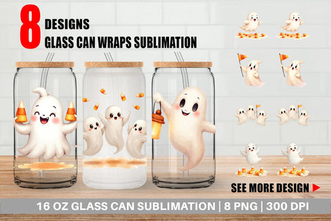 Glass Can Watercolor Ghost Candy Parade Sublimation artnoy 