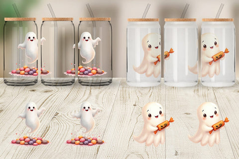 Glass Can Watercolor Ghost Candy Party Sublimation artnoy 