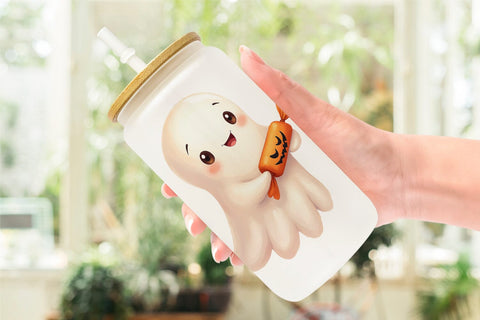 Glass Can Watercolor Ghost Candy Party Sublimation artnoy 