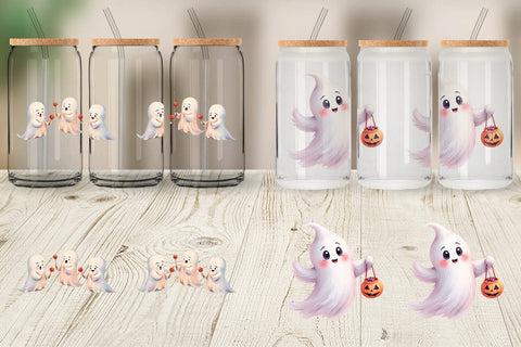 Glass Can Watercolor Ghost Candy Party Sublimation artnoy 