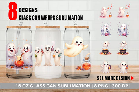 Glass Can Watercolor Ghost Candy Potion Sublimation artnoy 