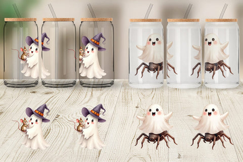 Glass Can Watercolor Ghost Halloween Pets Sublimation artnoy 