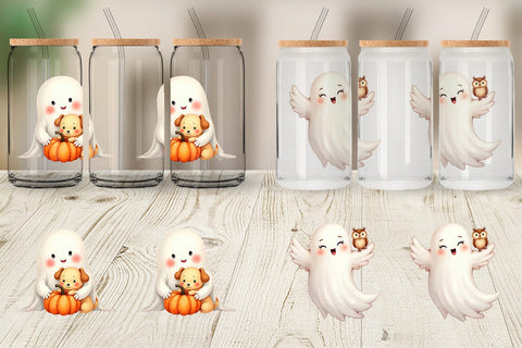 Glass Can Watercolor Ghost Halloween Pets Sublimation artnoy 