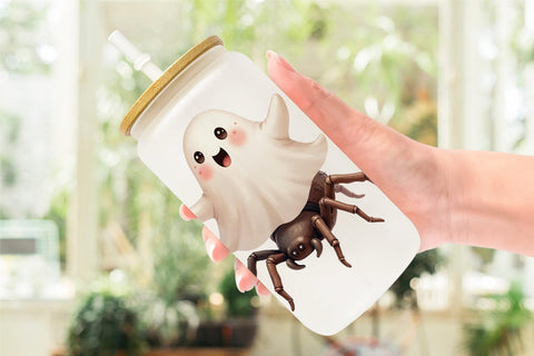 Glass Can Watercolor Ghost Halloween Pets Sublimation artnoy 
