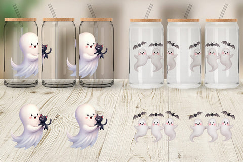 Glass Can Watercolor Ghost Halloween Pets Sublimation artnoy 