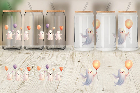 Glass Can Watercolor Ghost Spooky Balloons Sublimation artnoy 