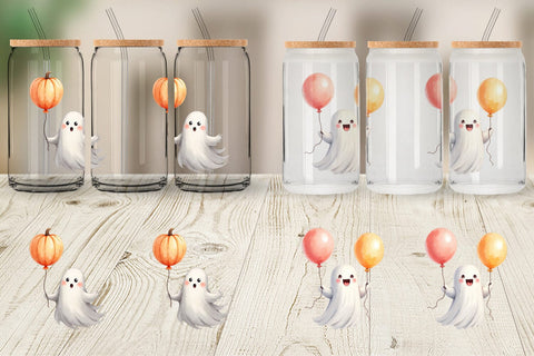 Glass Can Watercolor Ghost Spooky Balloons Sublimation artnoy 