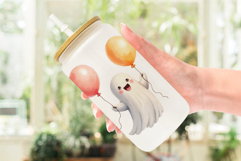 Glass Can Watercolor Ghost Spooky Balloons Sublimation artnoy 