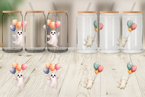 Glass Can Watercolor Ghost Spooky Balloons Sublimation artnoy 