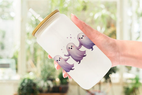 Glass Can Watercolor Ghost Trio Sublimation artnoy 