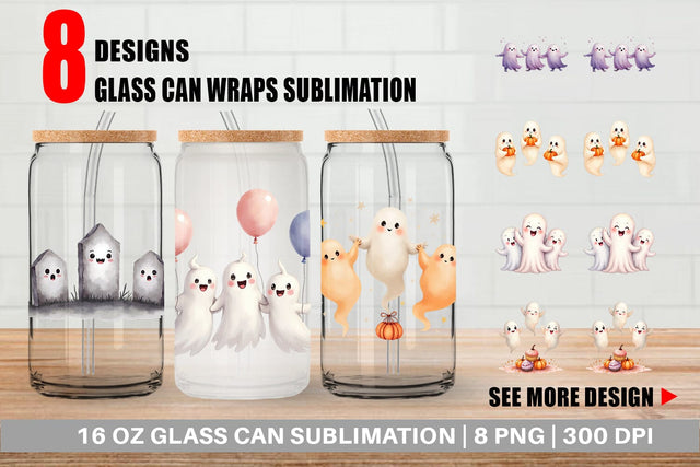 Glass Can Watercolor Ghost Trio Sublimation artnoy 