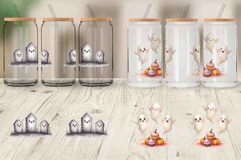 Glass Can Watercolor Ghost Trio Sublimation artnoy 