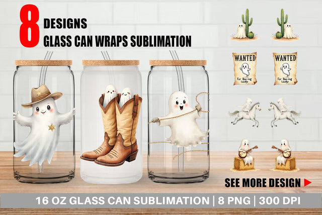 Glass Can Watercolor Ghostly Wild West Sublimation artnoy 