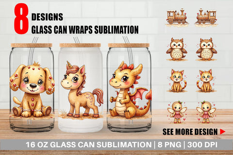 Glass Can Watercolor Gingerbread Friends Sublimation artnoy 
