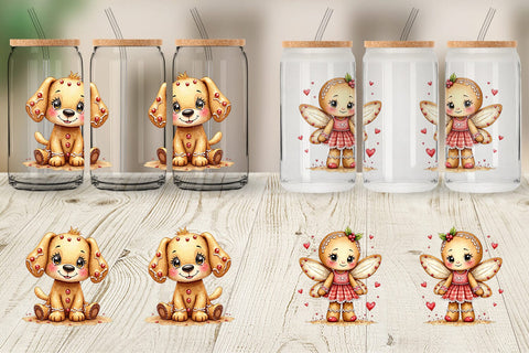 Glass Can Watercolor Gingerbread Friends Sublimation artnoy 