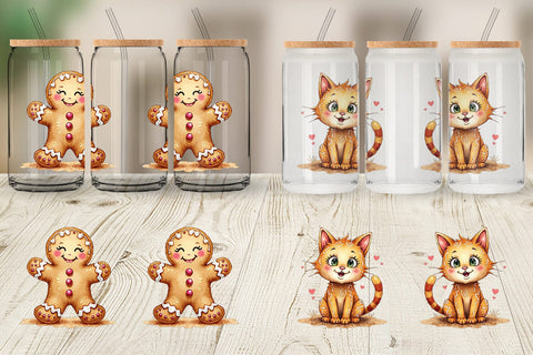 Glass Can Watercolor Gingerbread Friends Sublimation artnoy 