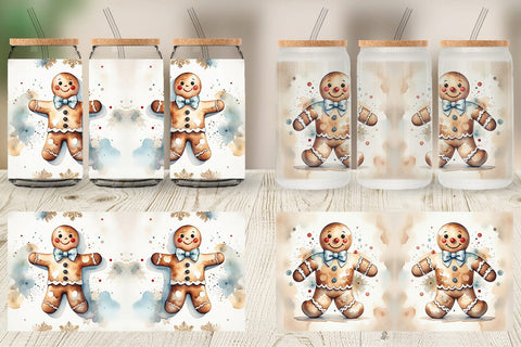 Glass Can Watercolor Gingerbread Man Sublimation artnoy 