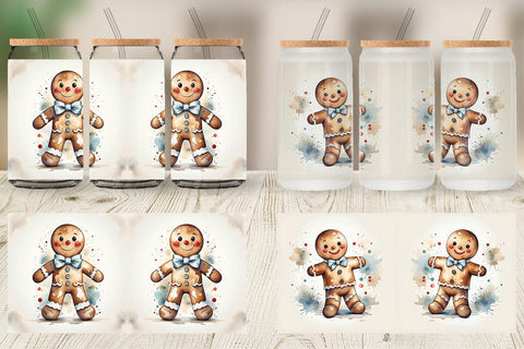 Glass Can Watercolor Gingerbread Man Sublimation artnoy 