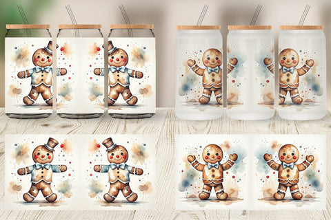 Glass Can Watercolor Gingerbread Man Sublimation artnoy 