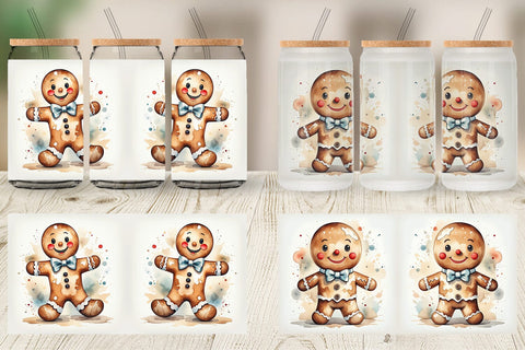 Glass Can Watercolor Gingerbread Man Sublimation artnoy 