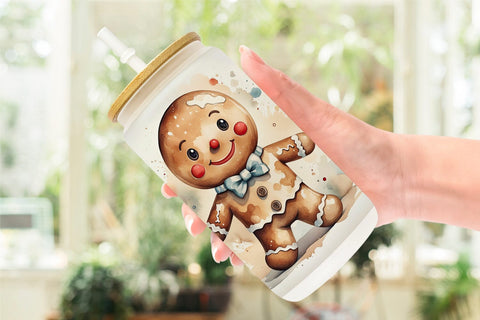 Glass Can Watercolor Gingerbread Man Sublimation artnoy 
