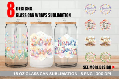 Glass Can Watercolor Grandma Garden Love Quotes Sublimation artnoy 