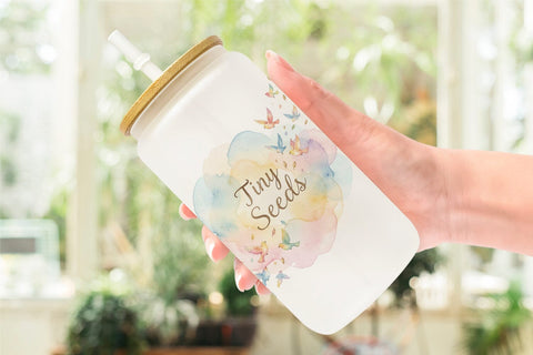 Glass Can Watercolor Grandma Little Sprout Quote Sublimation artnoy 