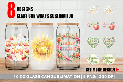 Glass Can Watercolor Grandma Little Sprout Quote Sublimation artnoy 