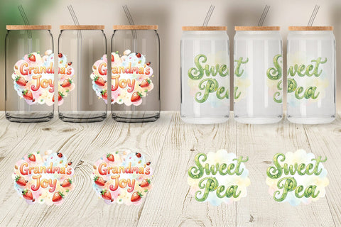 Glass Can Watercolor Grandma Little Sprout Quote Sublimation artnoy 