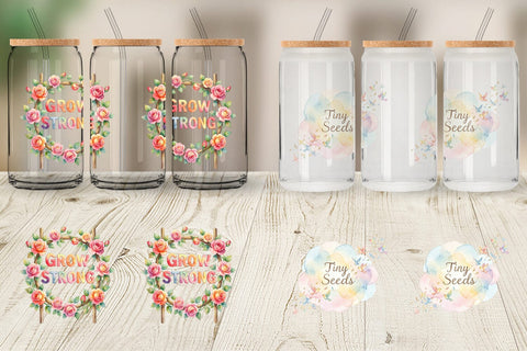 Glass Can Watercolor Grandma Little Sprout Quote Sublimation artnoy 