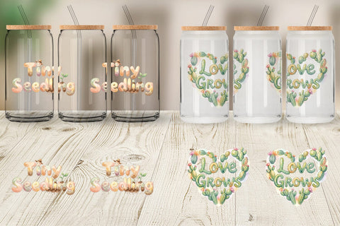 Glass Can Watercolor Grandma Little Sprout Quote Sublimation artnoy 