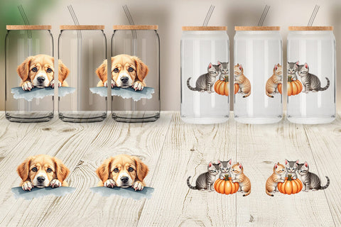 Glass Can Watercolor Grateful Pups Kittens Sublimation artnoy 