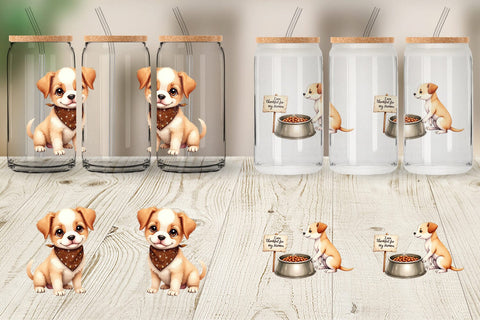 Glass Can Watercolor Grateful Pups Kittens Sublimation artnoy 