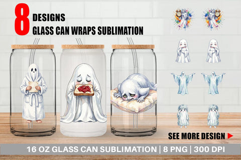 Glass Can Watercolor Groggy Morning Coffee Ghost Sublimation artnoy 