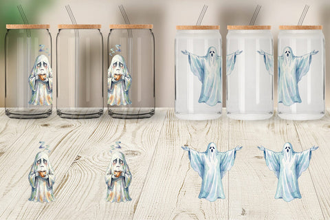 Glass Can Watercolor Groggy Morning Coffee Ghost Sublimation artnoy 