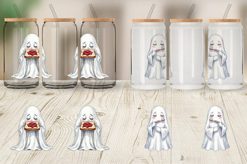 Glass Can Watercolor Groggy Morning Coffee Ghost Sublimation artnoy 