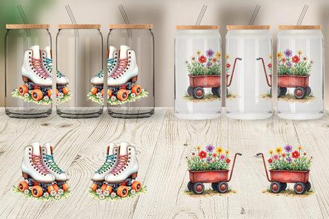 Glass Can Watercolor Groovy Bloom Riders 70s Floral Transport Sublimation artnoy 