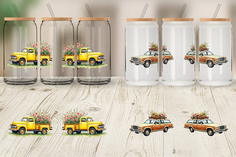 Glass Can Watercolor Groovy Bloom Riders 70s Floral Transport Sublimation artnoy 