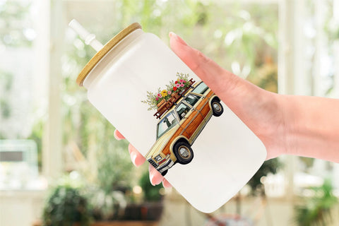 Glass Can Watercolor Groovy Bloom Riders 70s Floral Transport Sublimation artnoy 