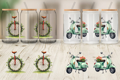 Glass Can Watercolor Groovy Bloom Riders 70s Floral Transport Sublimation artnoy 