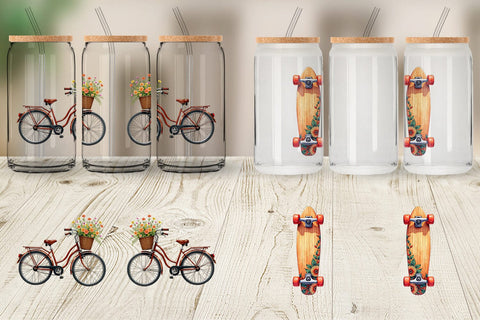 Glass Can Watercolor Groovy Bloom Riders 70s Floral Transport Sublimation artnoy 