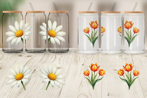 Glass Can Watercolor Groovy Garden 70s Retro Watercolor Florals Sublimation artnoy 