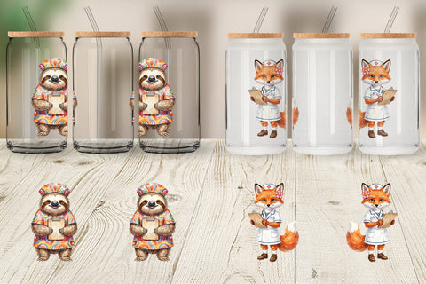Glass Can Watercolor Groovy Retro Animal Nurse Sublimation artnoy 