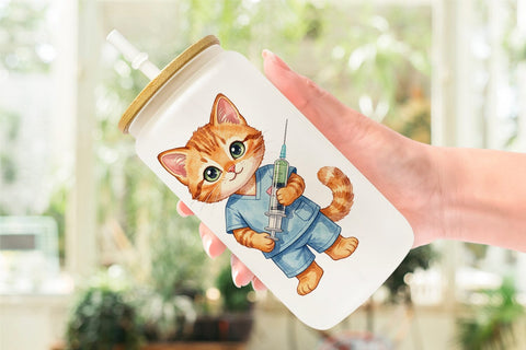 Glass Can Watercolor Groovy Retro Animal Nurse Sublimation artnoy 