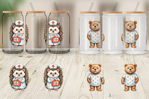 Glass Can Watercolor Groovy Retro Animal Nurse Sublimation artnoy 