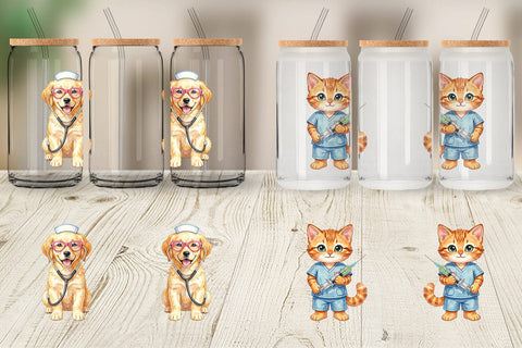 Glass Can Watercolor Groovy Retro Animal Nurse Sublimation artnoy 