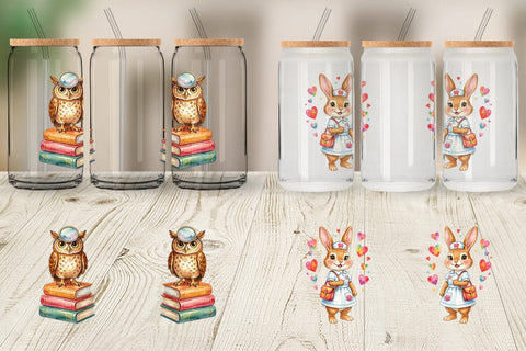 Glass Can Watercolor Groovy Retro Animal Nurse Sublimation artnoy 