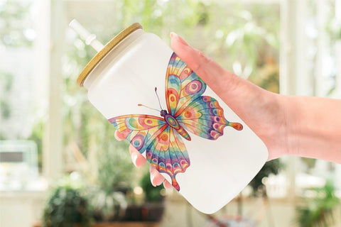 Glass Can Watercolor Groovy Retro Floral Garden Sublimation artnoy 