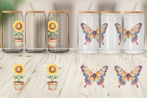 Glass Can Watercolor Groovy Retro Floral Garden Sublimation artnoy 